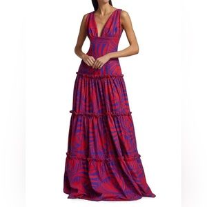 NWT - CLAUDE KAMENI Two-Tone Printed Maxi Dress - Flower Print (Sz MEDIU…